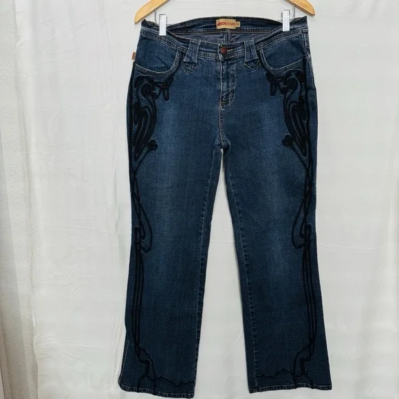 Bsou Jeans Wide Legs Embroidered Legs & Pockets Sz 12 - Picture 1 of 15